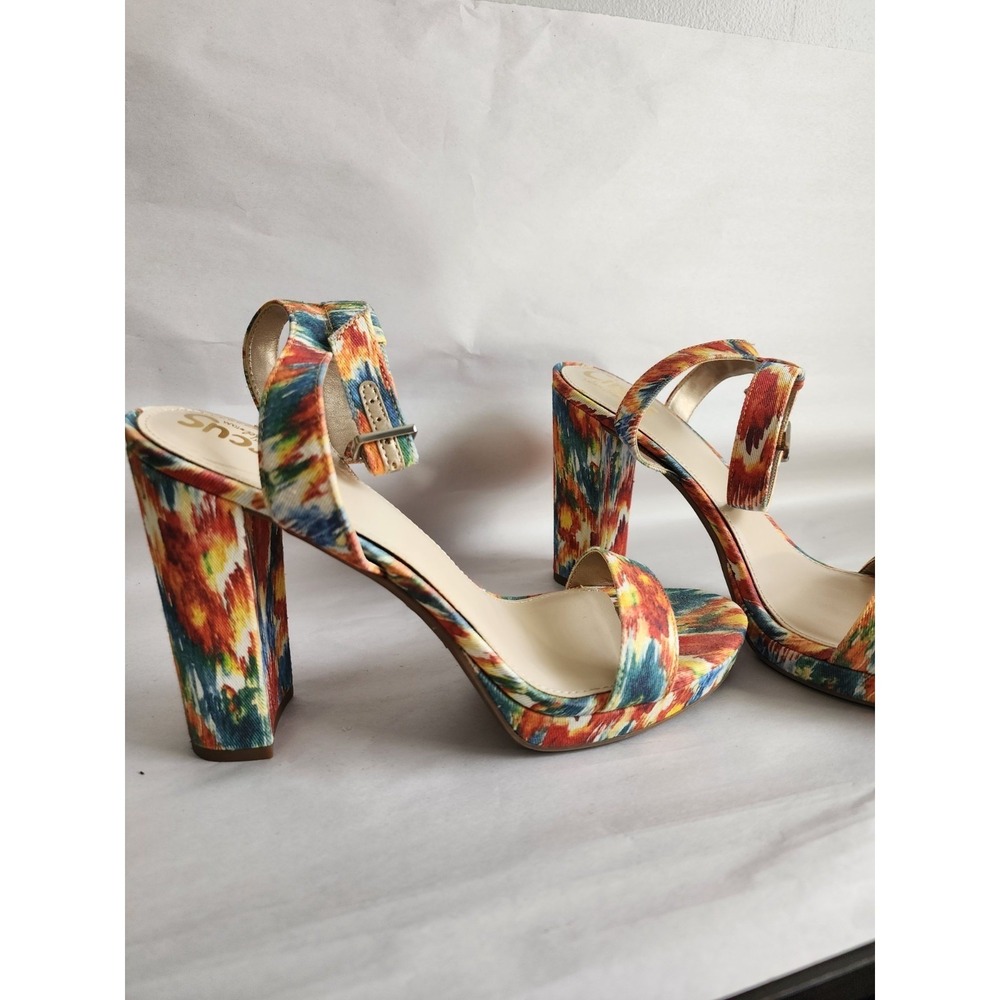 Circus by Sam Edelman Floral Block Heel Sandals Colorful Ankle Strap Heels 8.5
